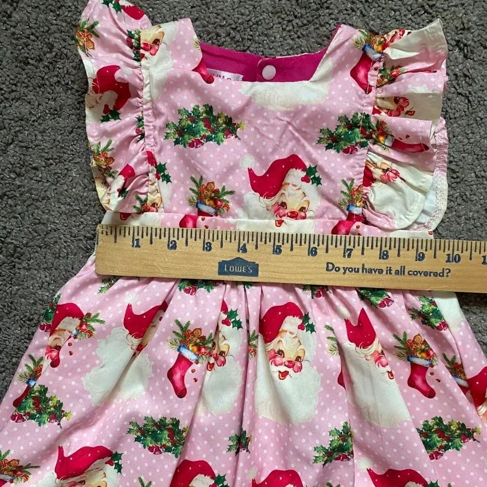 Toddler Girls Pink Ruffled Sleeve Christmas Santa Dress